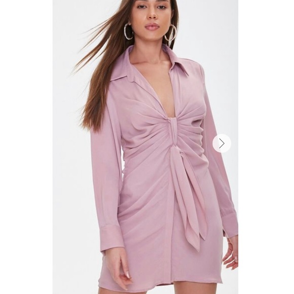 Mauve Pink Tie Front Collar Dress Dusty Rose Small - Picture 2 of 8